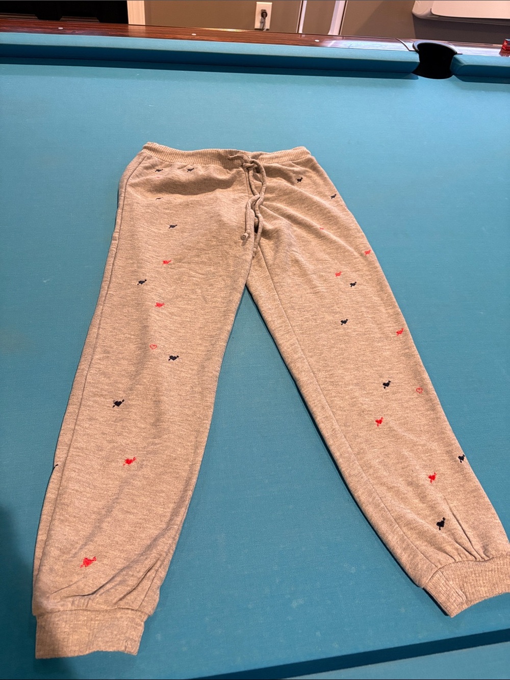 SO Gray Jogger Pants with Red & Navy Heart Accents
